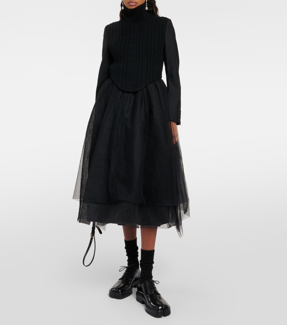 Wool-blend and tulle midi dress | Noir Kei Ninomiya
