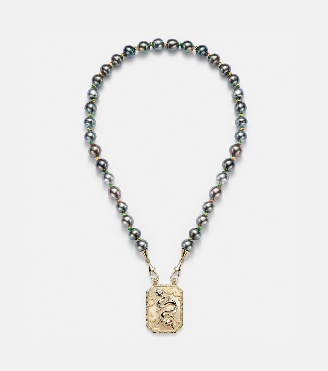 Collana in oro 18kt con perla e rubini - Stile Dragon di Marie Lichtenberg per giovani moderni