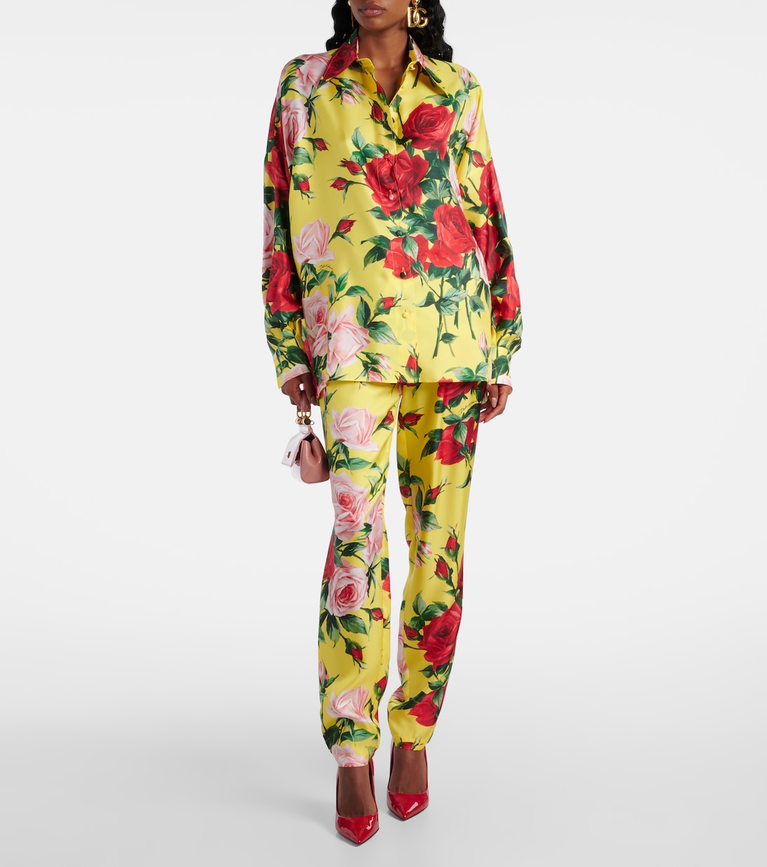 Pantalon droit en soie à fleurs | Dolce&Gabbana