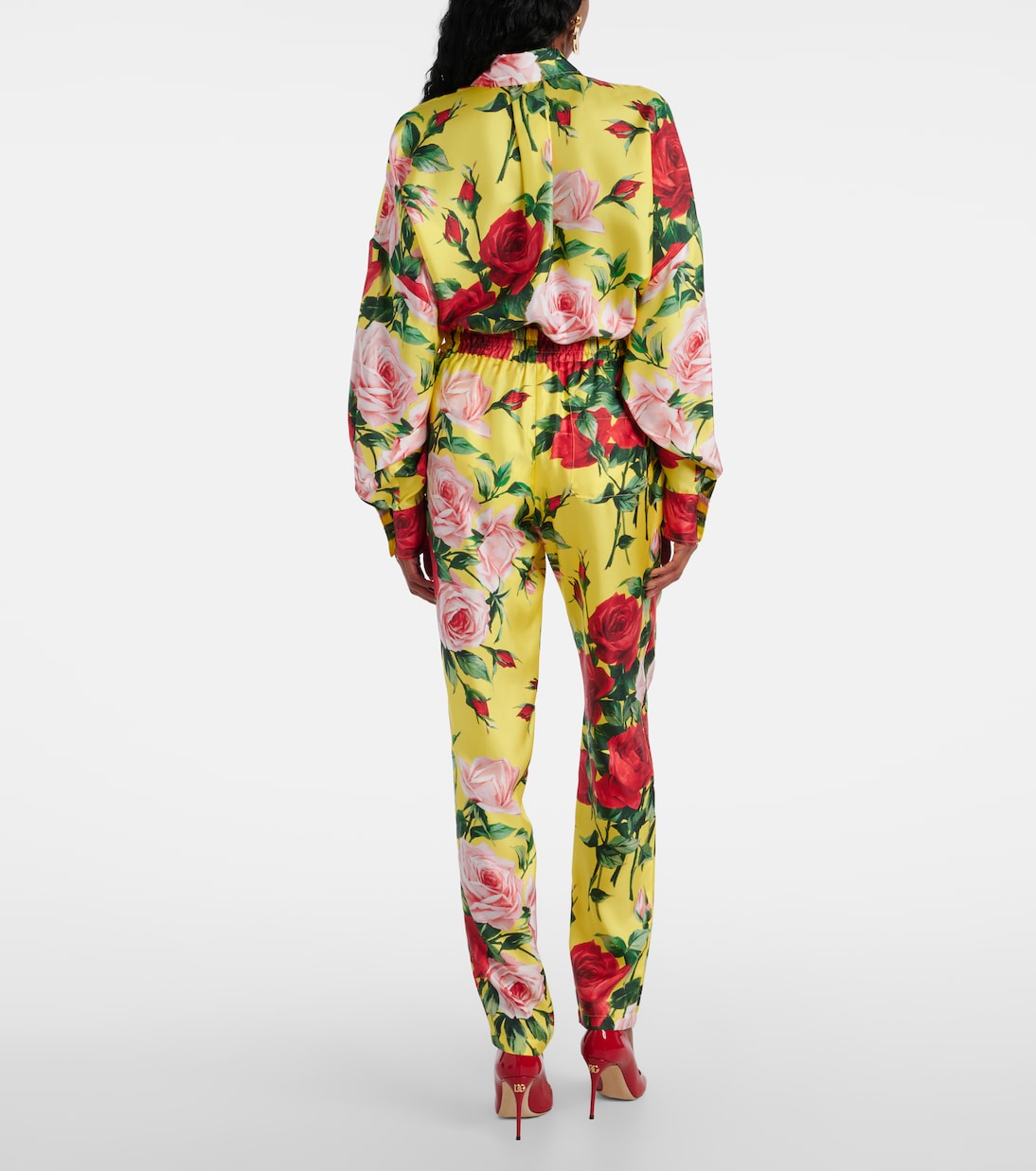 Pantalon droit en soie à fleurs | Dolce&Gabbana