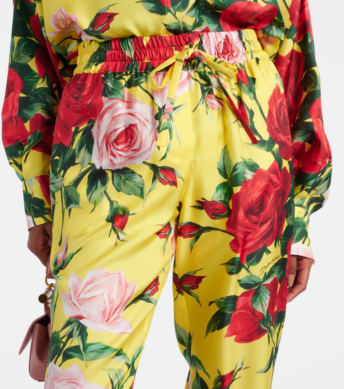 Pantalon droit en soie à fleurs | Dolce&Gabbana