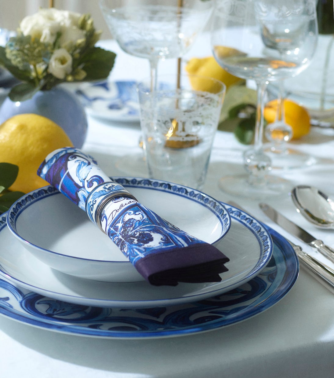 Blu Mediterraneo 2 porcelain soup plates | Dolce&Gabbana Casa