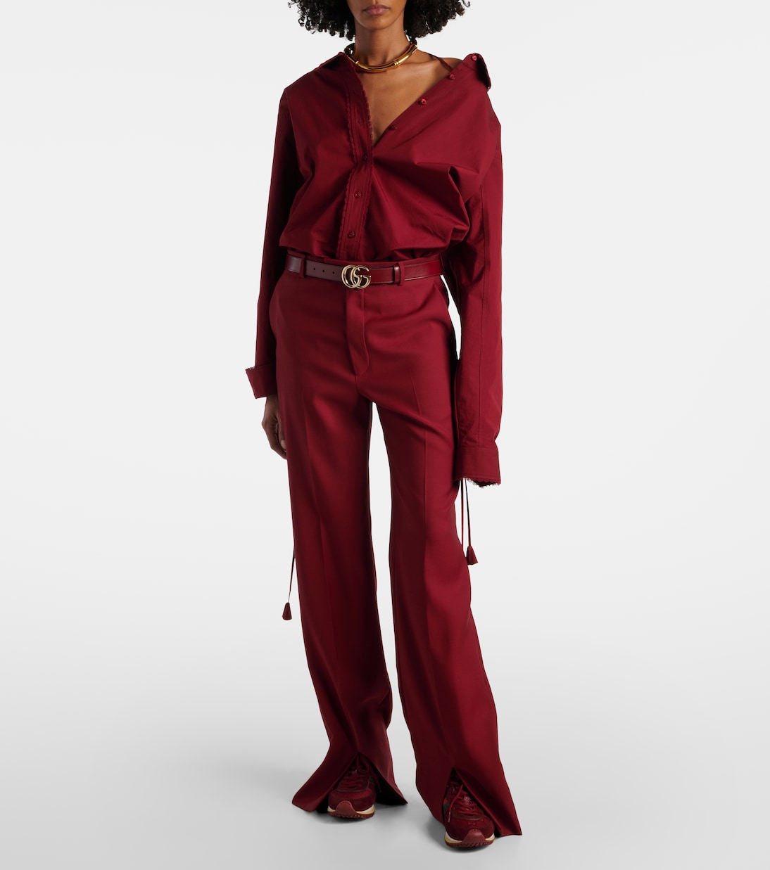 Camicia in popeline di cotone con pizzo | Gucci