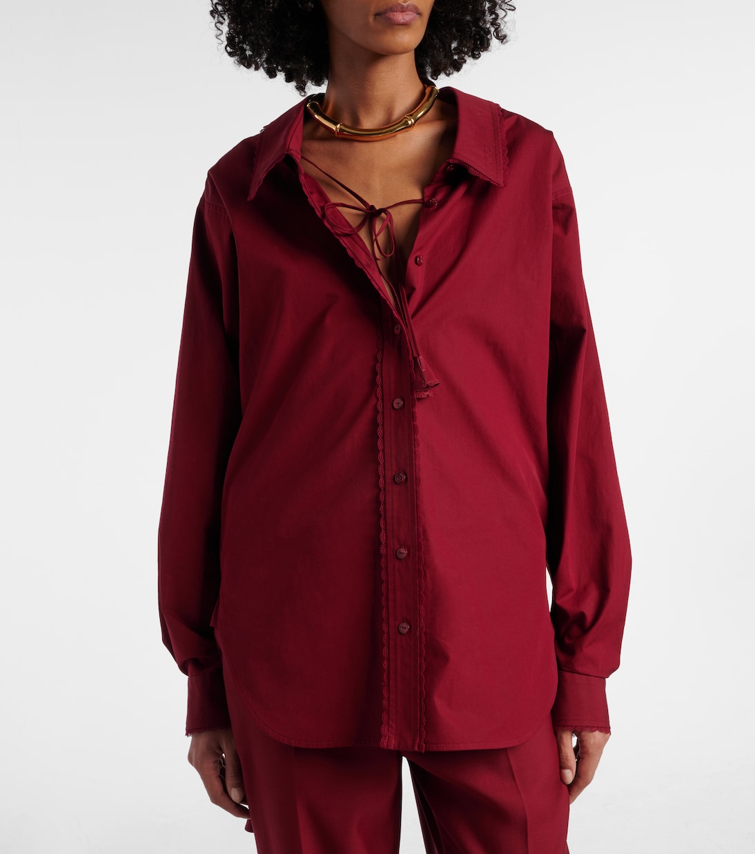 Camicia in popeline di cotone con pizzo | Gucci