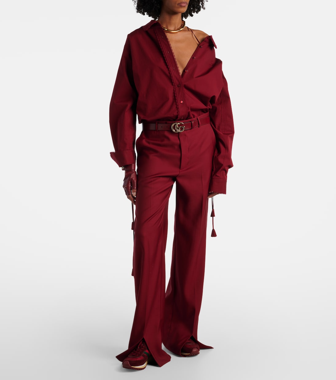 Camicia in popeline di cotone con pizzo | Gucci
