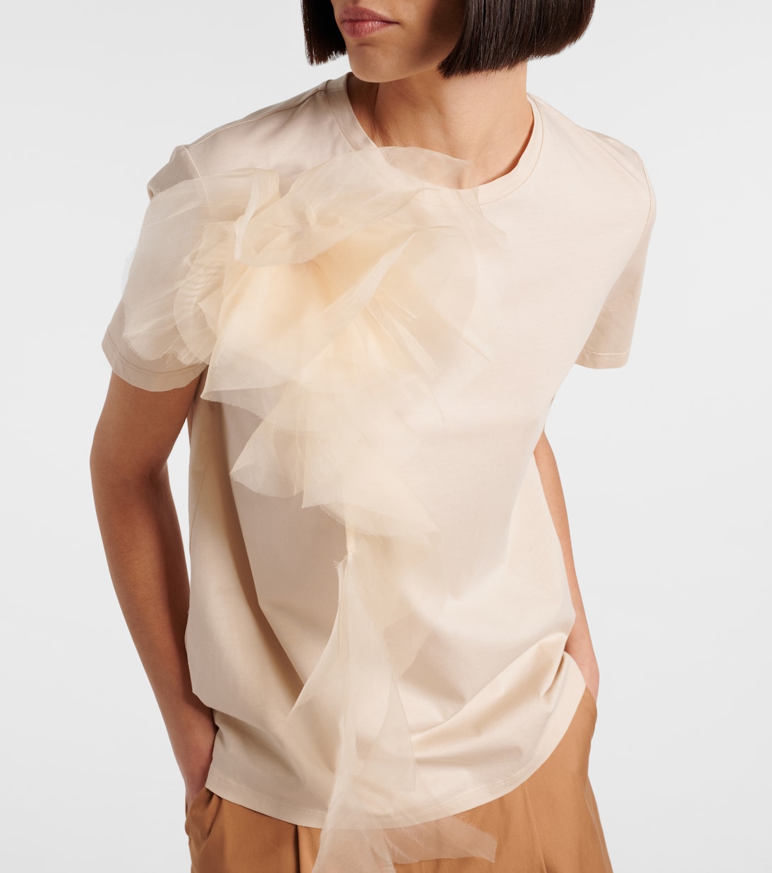 T-shirt in cotone e tulle con volant | Max Mara