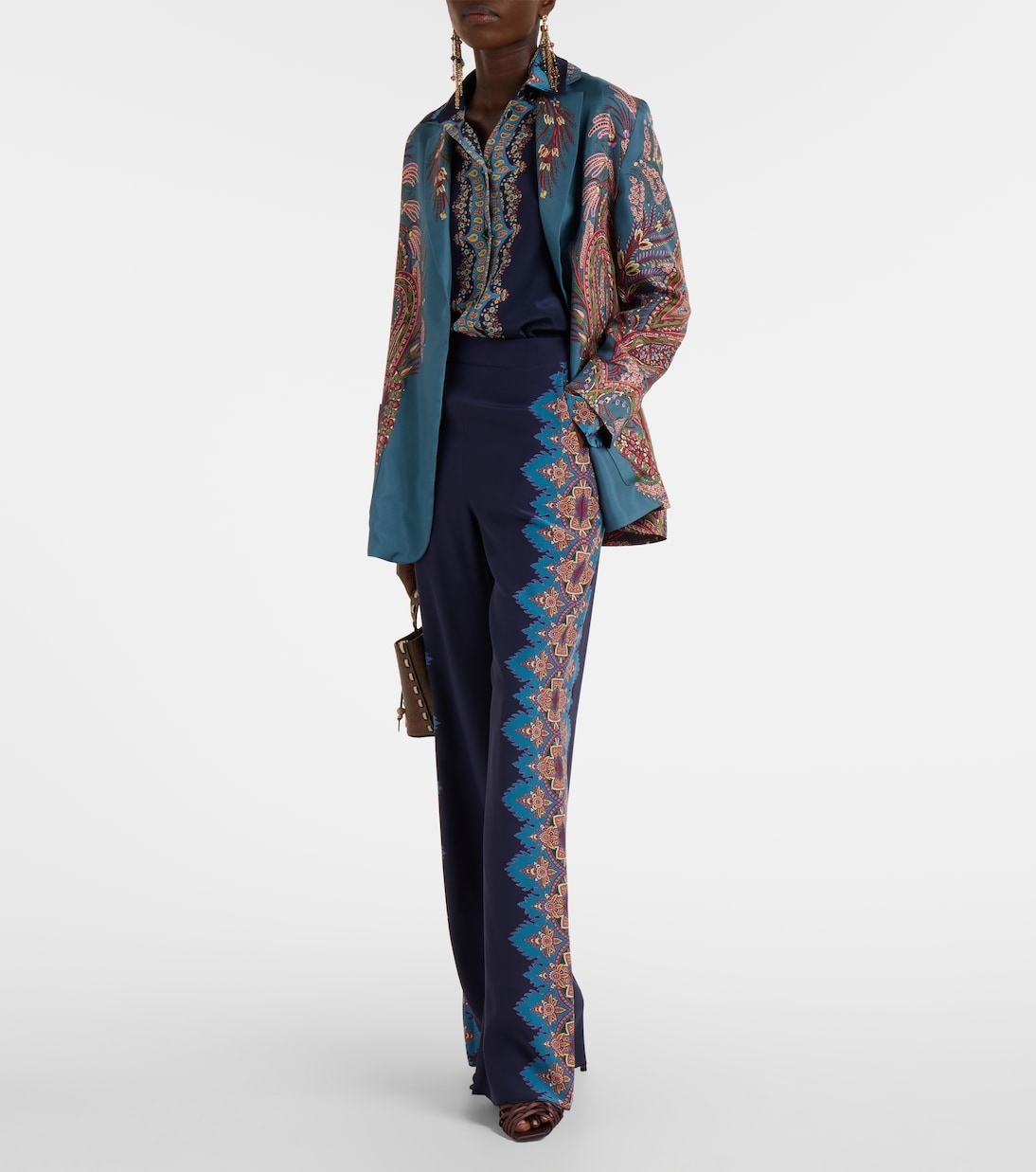 Pantaloni regular in crêpe de chine di seta con stampa | Etro