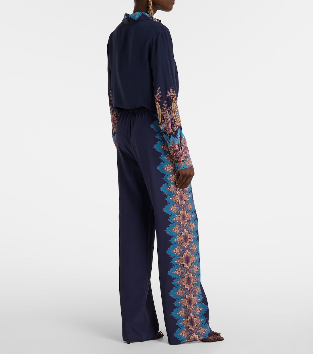 Pantaloni regular in crêpe de chine di seta con stampa | Etro