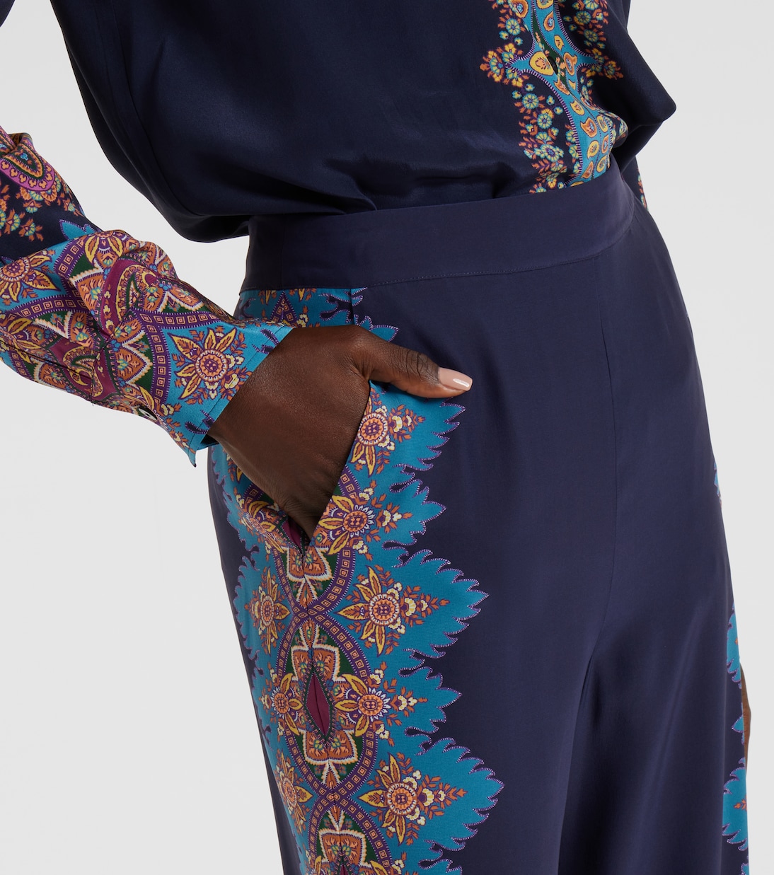 Pantaloni regular in crêpe de chine di seta con stampa | Etro