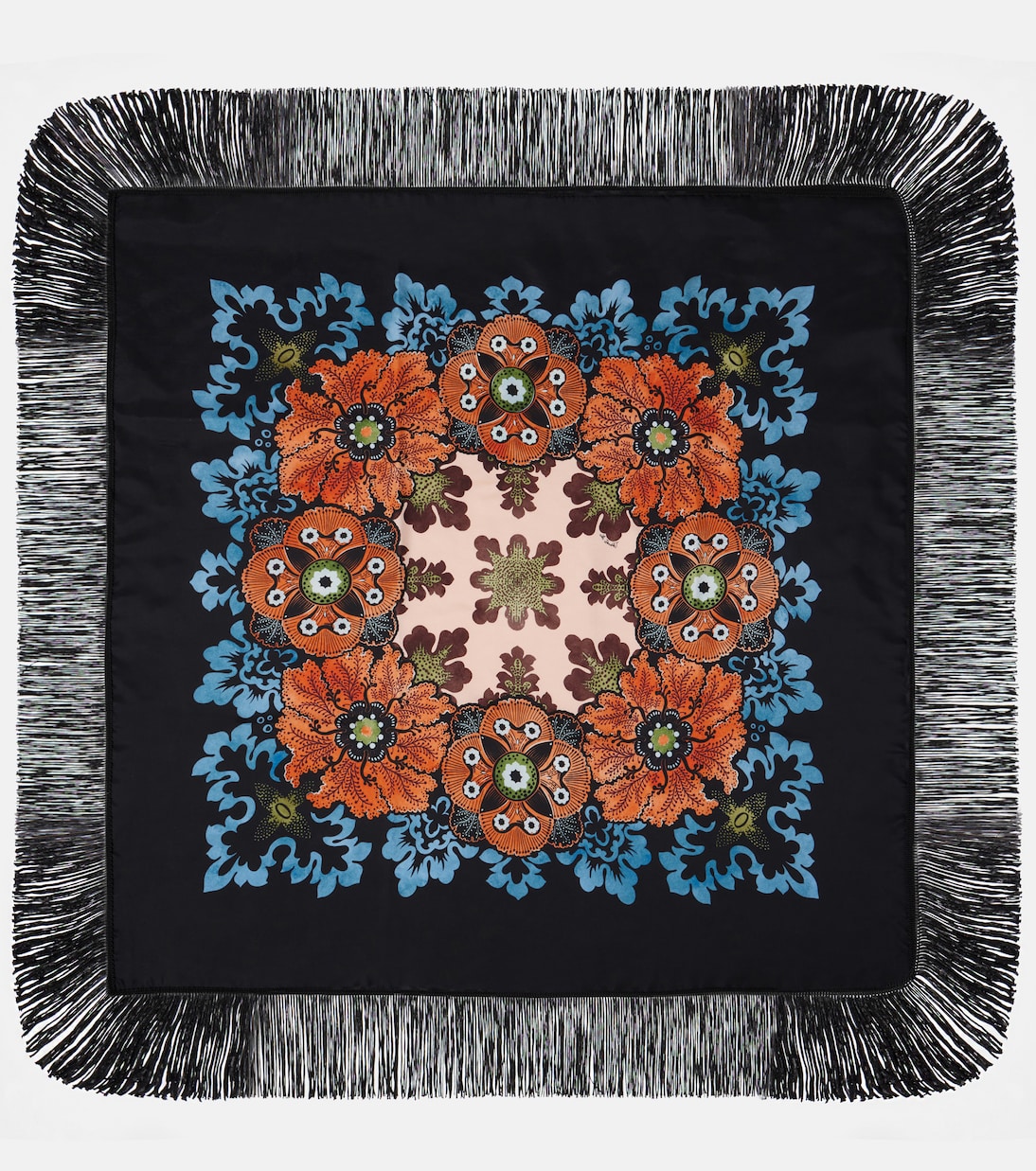 Fringed printed silk twill scarf | La DoubleJ