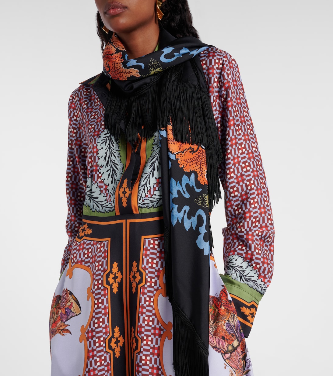 Fringed printed silk twill scarf | La DoubleJ