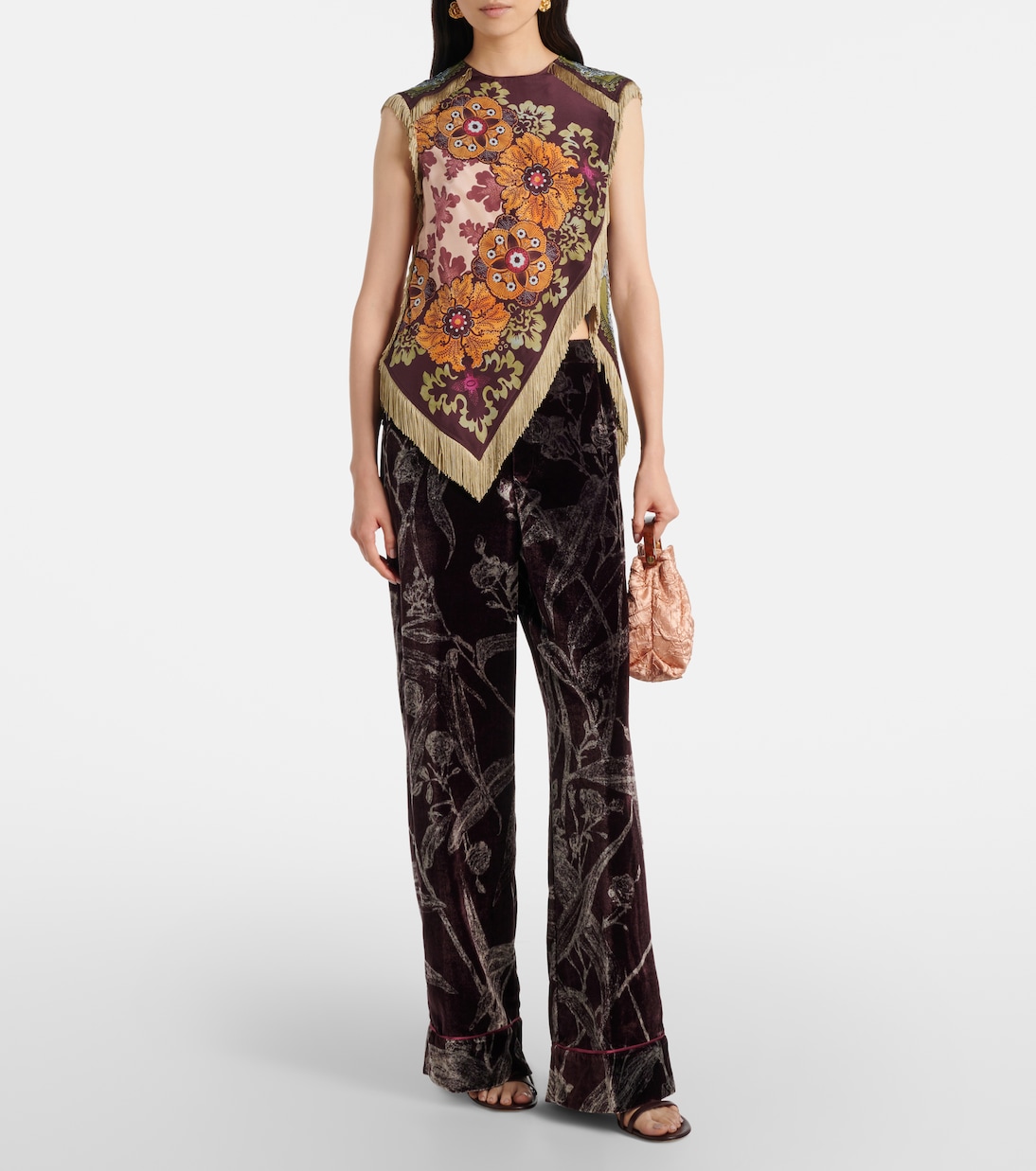 Scarf floral fringed silk top | La DoubleJ