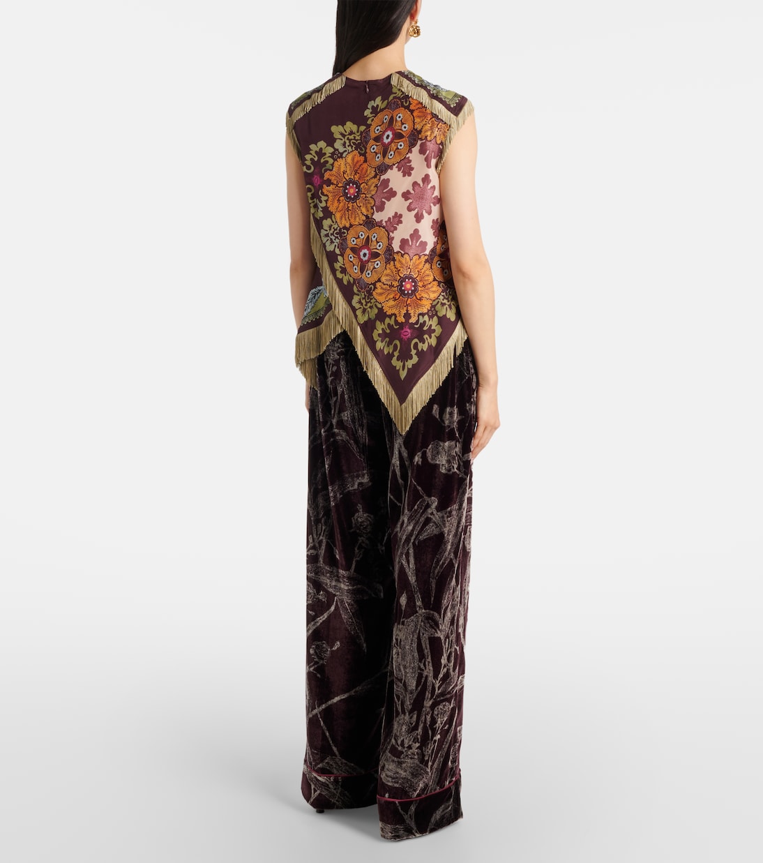 Scarf floral fringed silk top | La DoubleJ
