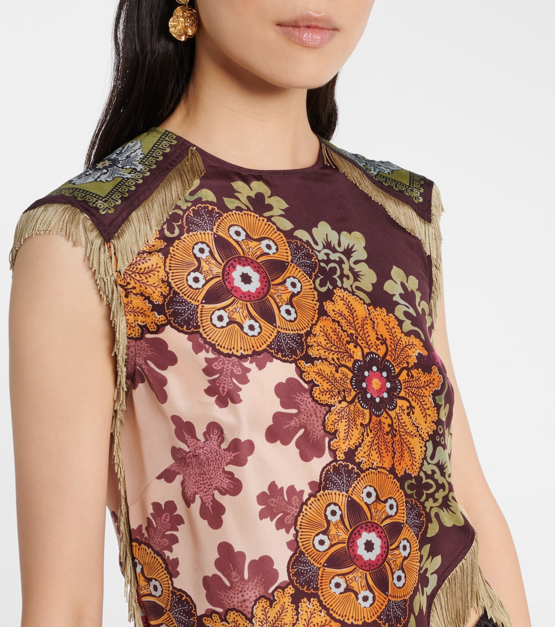 Scarf floral fringed silk top | La DoubleJ