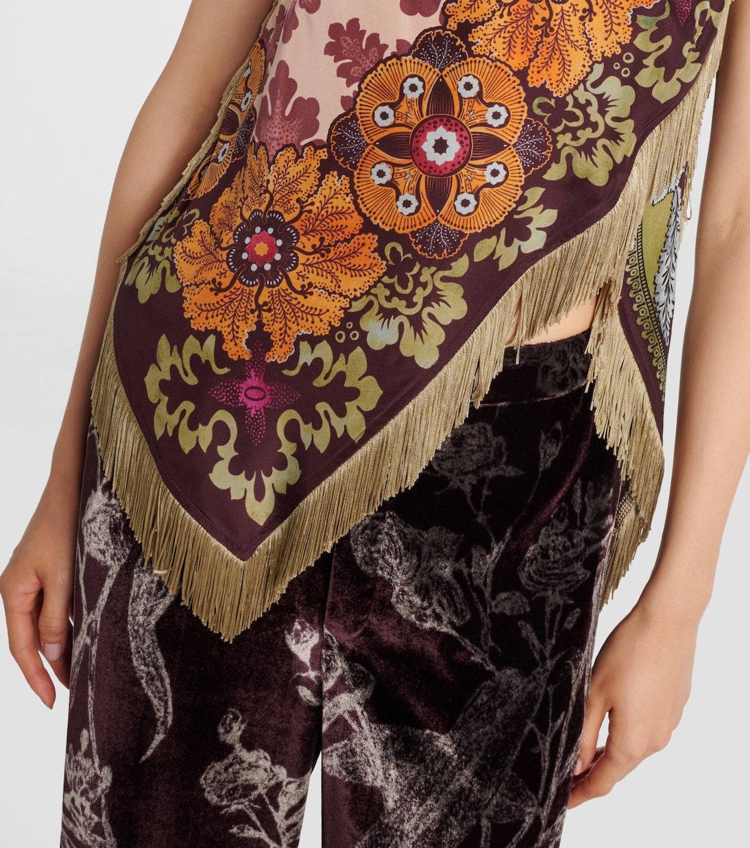 Scarf floral fringed silk top | La DoubleJ