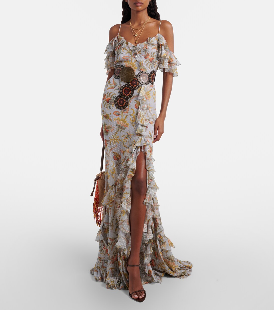 Floral polka-dot ruffled silk-blend maxi dress | Etro