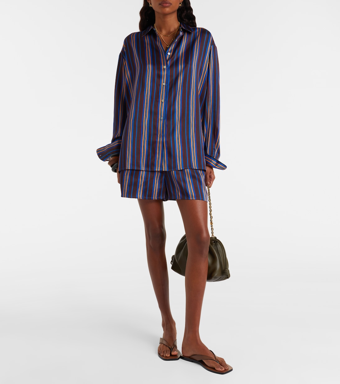 Maya striped silk charmeuse pajama shirt | Asceno