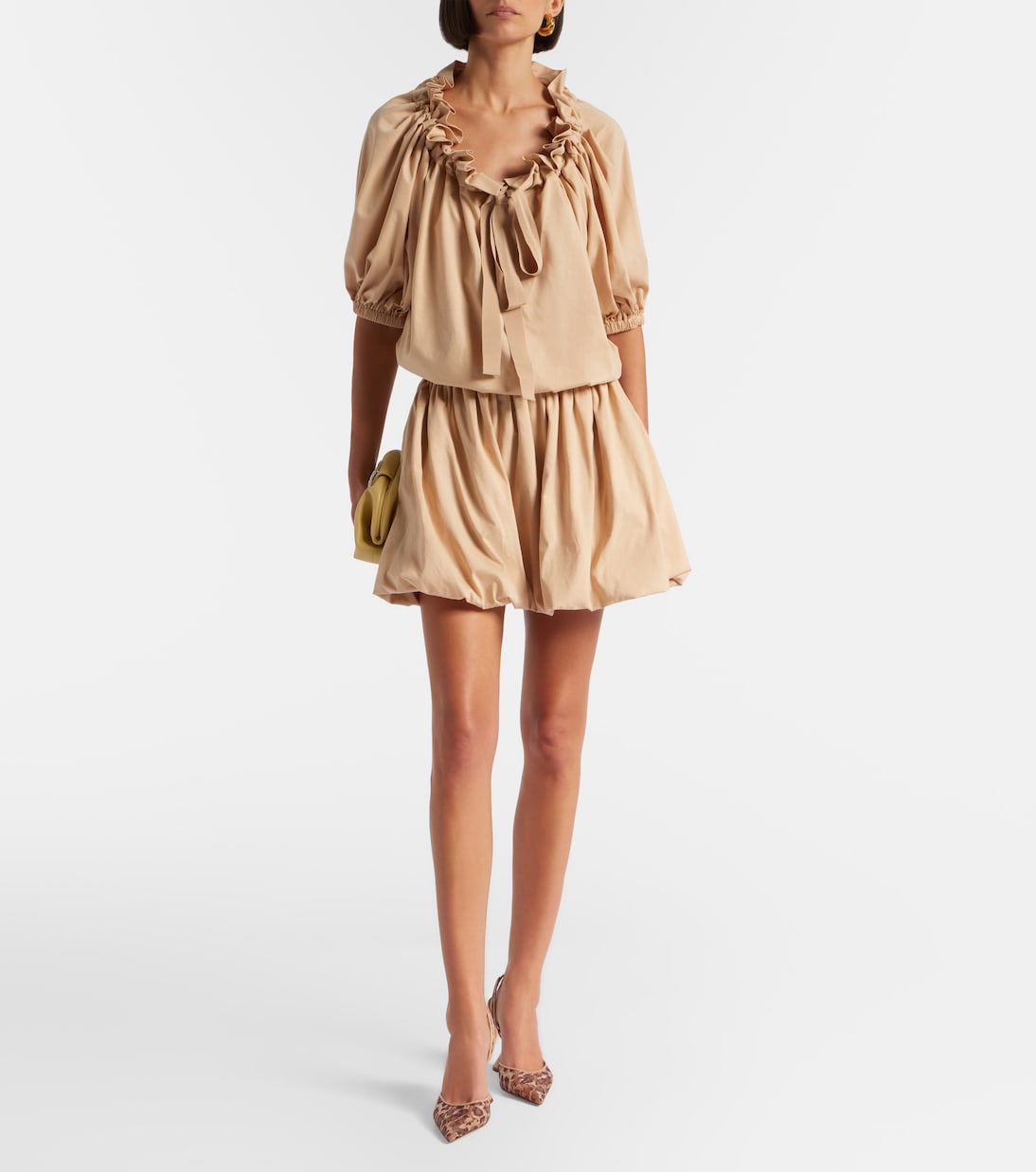 Tie-neck cotton faille minidress | Patou