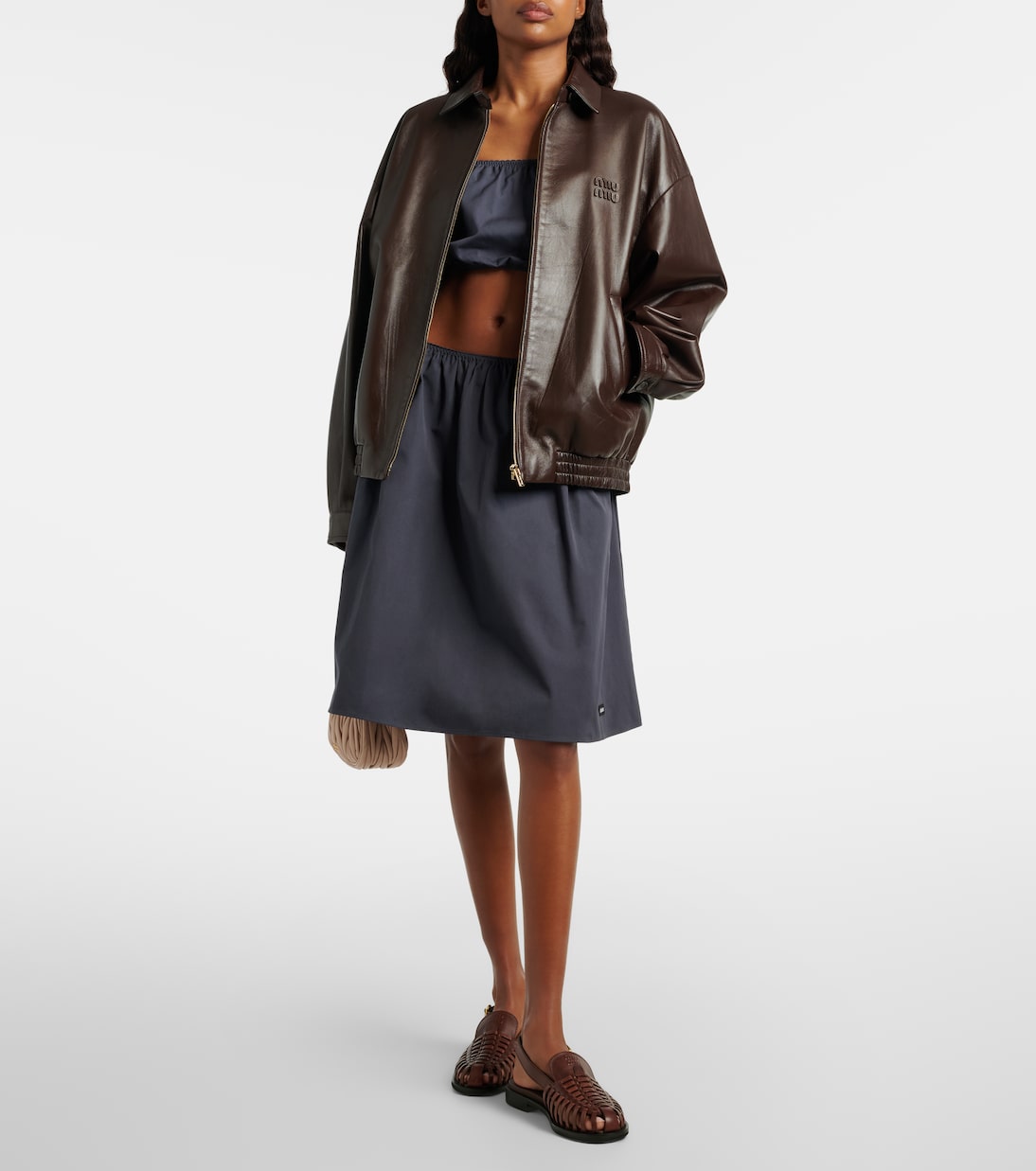 Leather slingback fisherman sandals | Miu Miu