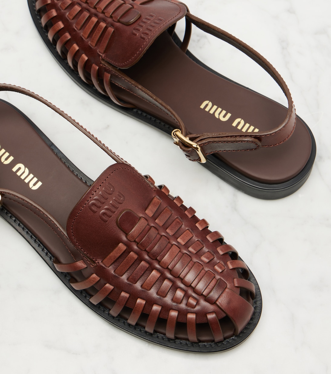 Leather slingback fisherman sandals | Miu Miu