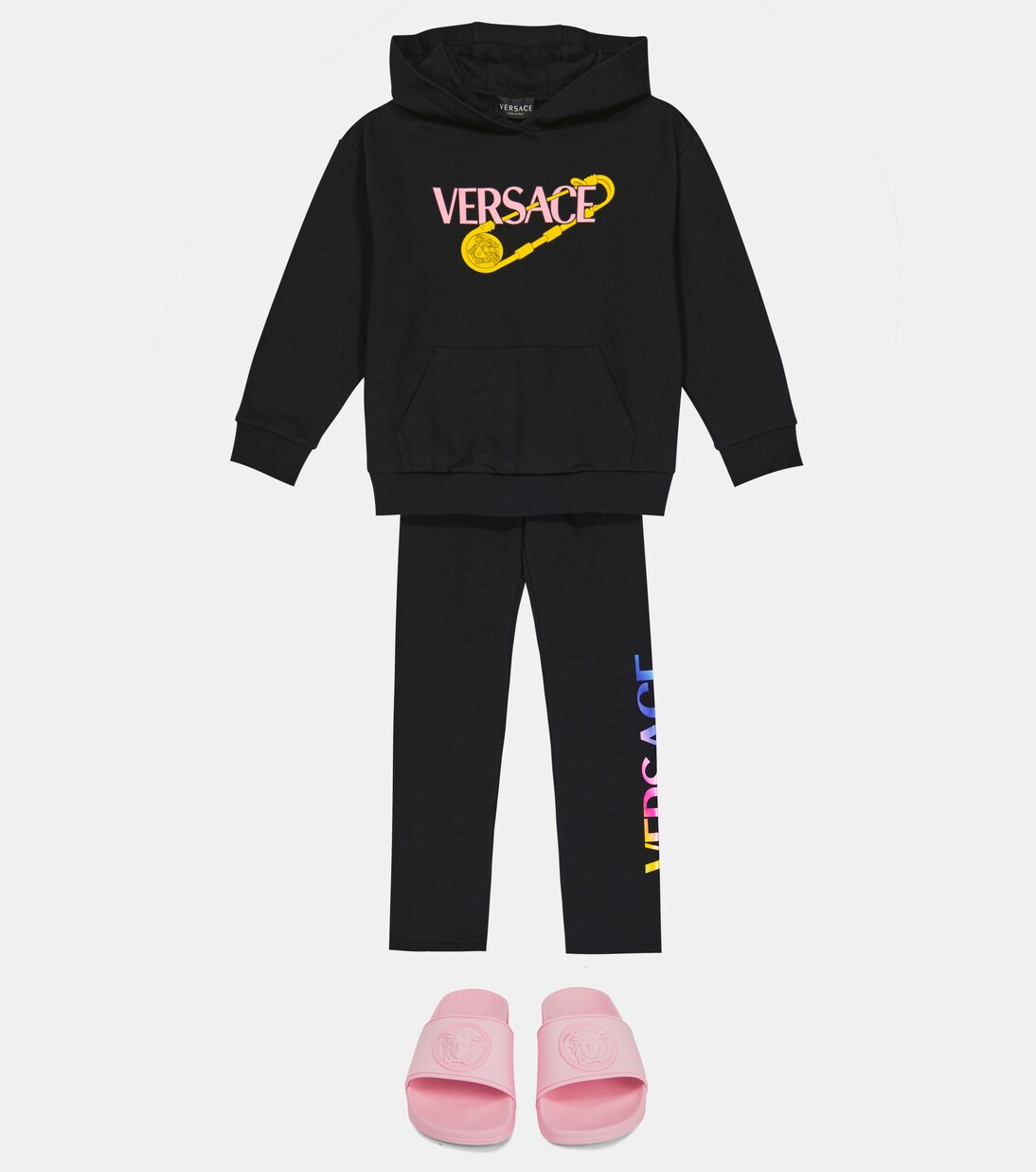 Printed cotton hoodie in black Versace Kids Mytheresa