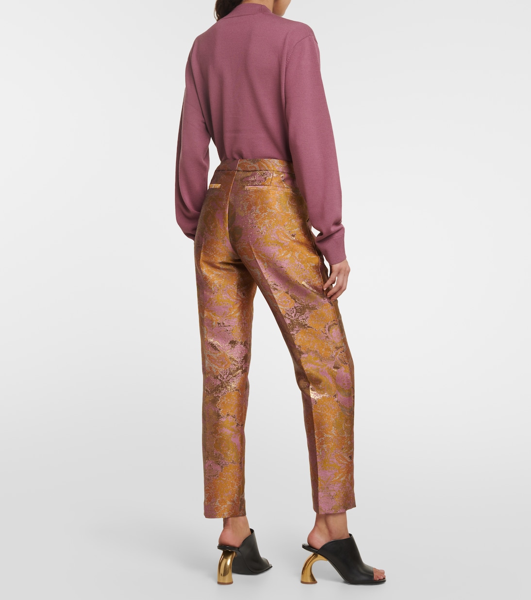 Printed metallic mid-rise straight pants  | Dries Van Noten