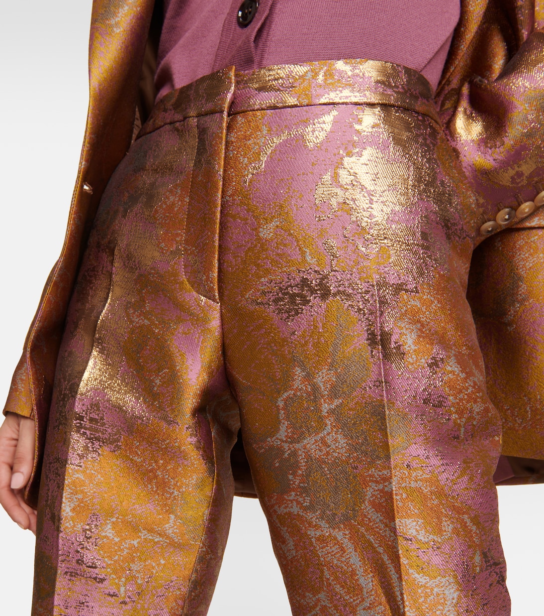 Printed metallic mid-rise straight pants  | Dries Van Noten