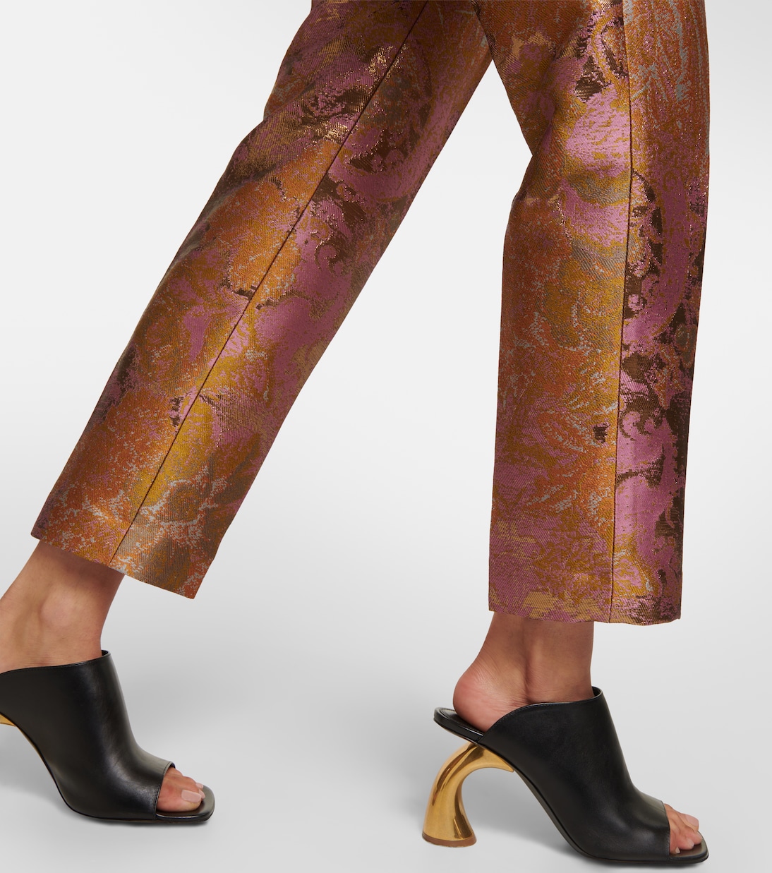 Printed metallic mid-rise straight pants  | Dries Van Noten