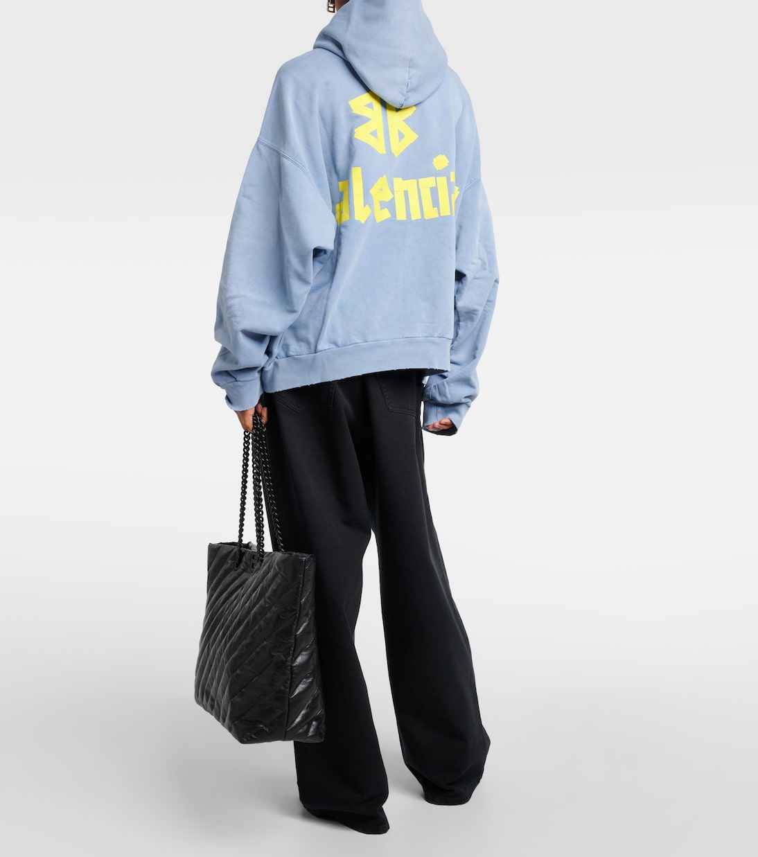 Tape Type cotton fleece hoodie in blue Balenciaga Mytheresa