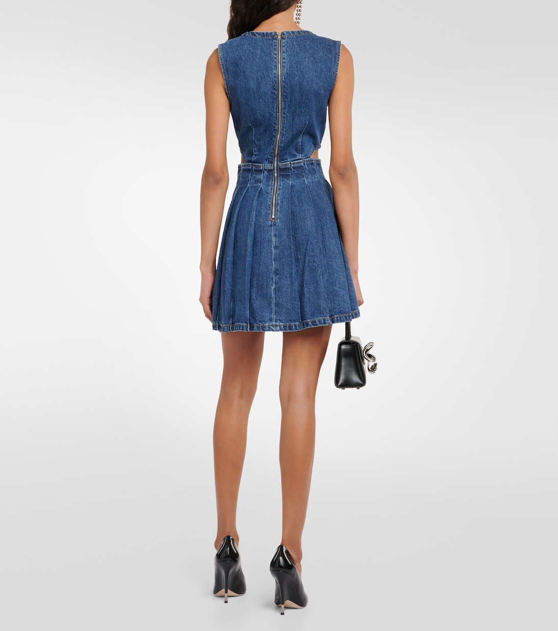 Pleated cutout denim minidress | Self-Portrait