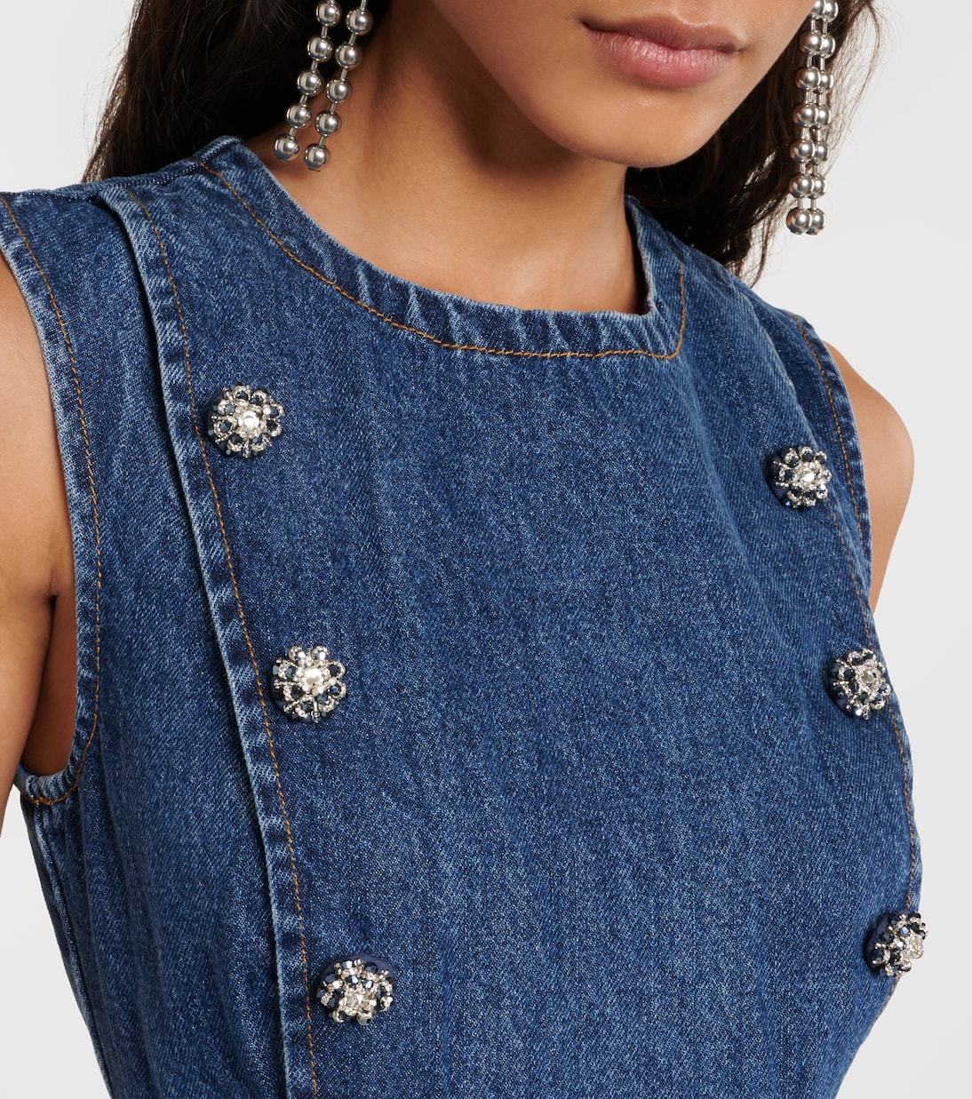 Pleated cutout denim minidress | Self-Portrait