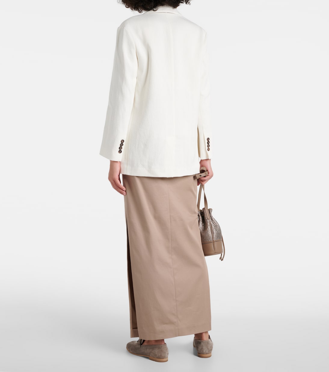 Herringbone cotton and linen blazer | Brunello Cucinelli