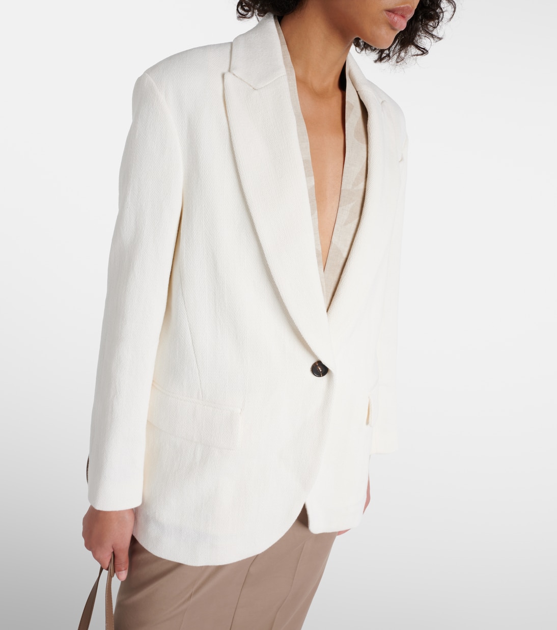 Herringbone cotton and linen blazer | Brunello Cucinelli
