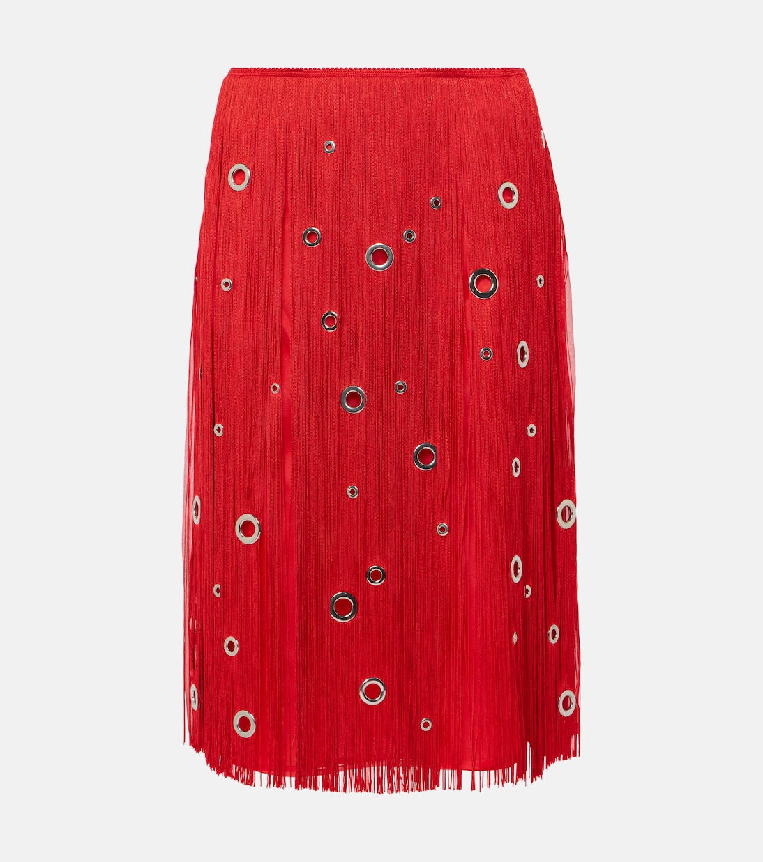 Fringed embellished silk midi skirt | Prada