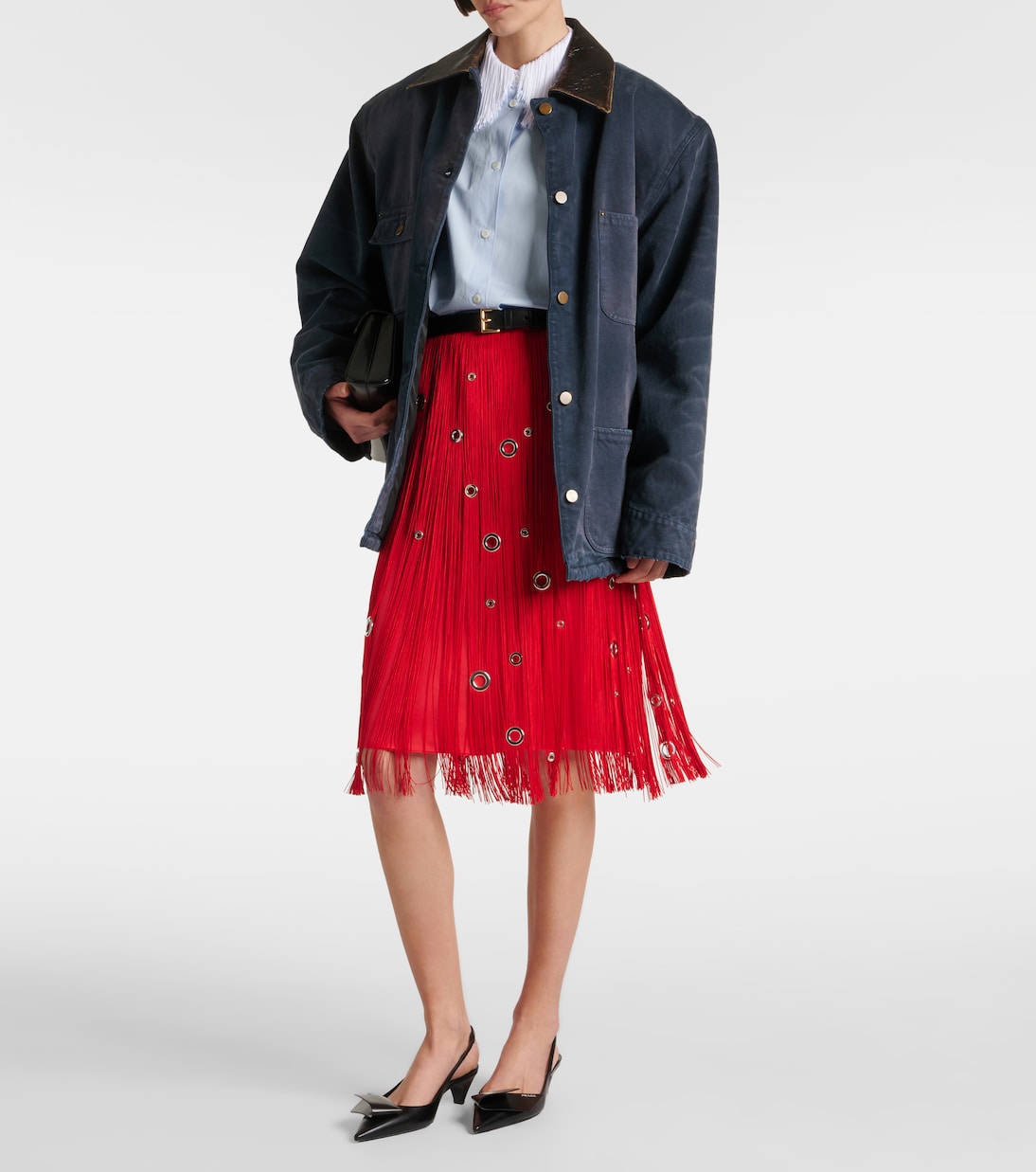 Fringed embellished silk midi skirt | Prada