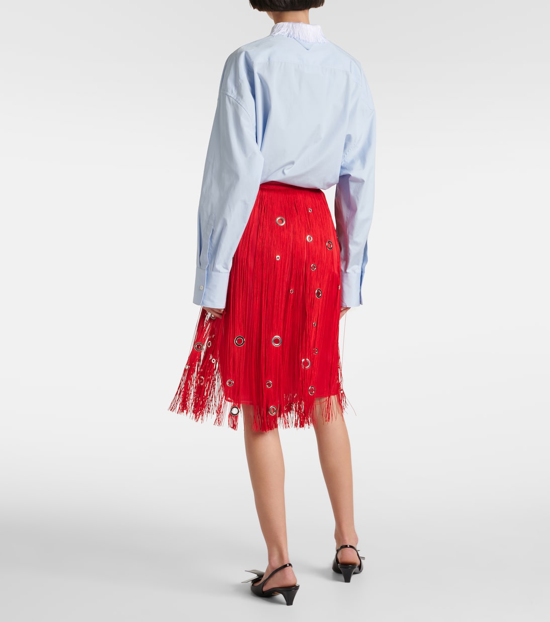 Fringed embellished silk midi skirt | Prada