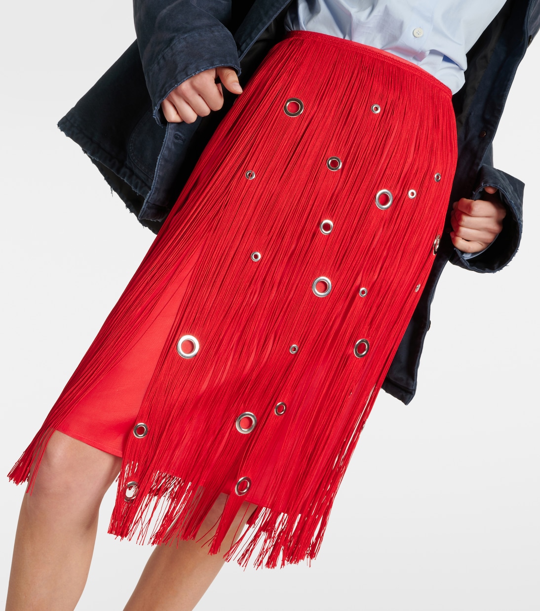 Fringed embellished silk midi skirt | Prada