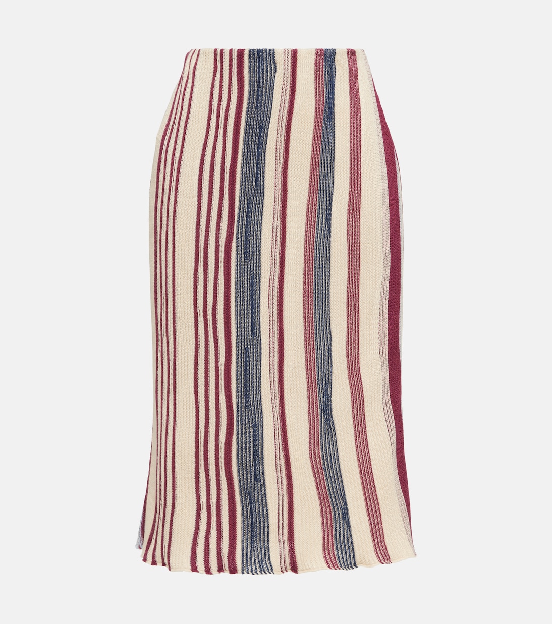 Jupe midi rayée en lin et coton | Bottega Veneta