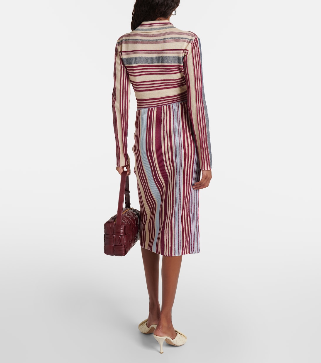 Jupe midi rayée en lin et coton | Bottega Veneta