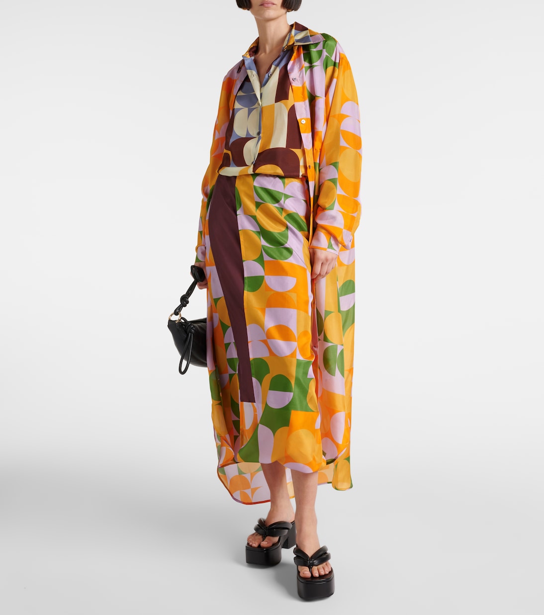 Gonna lunga in raso di seta con stampa | Dries Van Noten