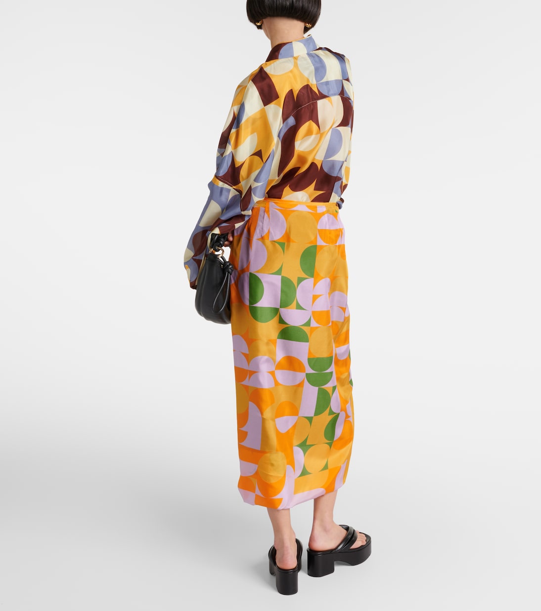 Gonna lunga in raso di seta con stampa | Dries Van Noten