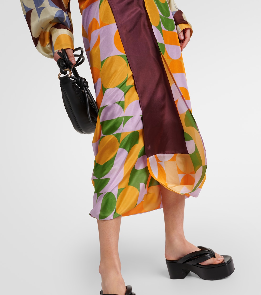 Gonna lunga in raso di seta con stampa | Dries Van Noten