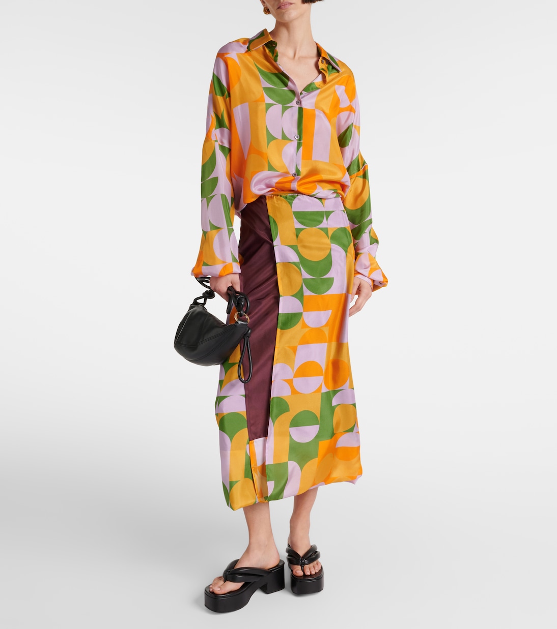 Gonna lunga in raso di seta con stampa | Dries Van Noten