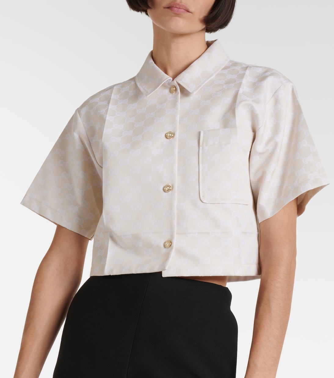 Camisa cropped de gabardina con GG | Gucci