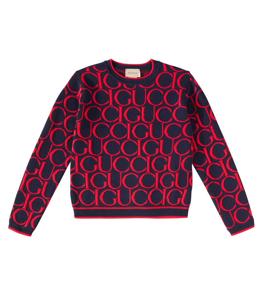 Logo wool jacquard sweater in red Gucci Kids Mytheresa