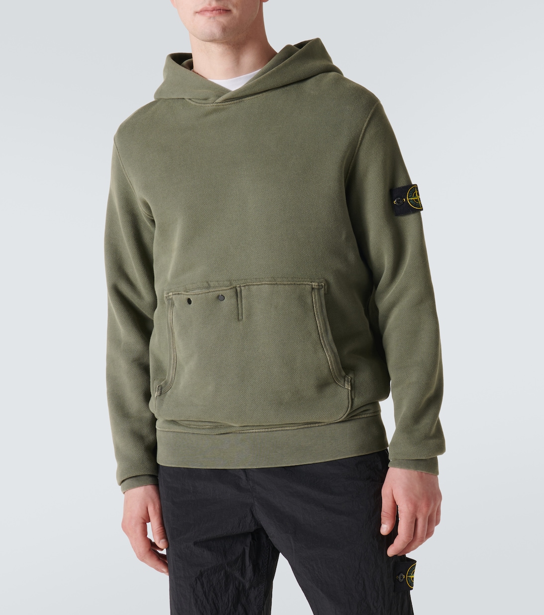 Compass cotton jersey hoodie in green Stone Island Mytheresa