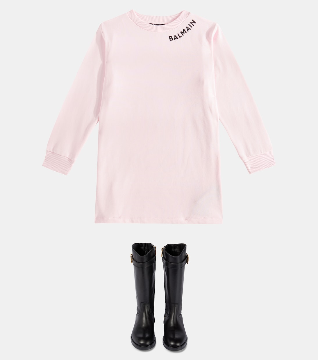 Abito felpa in jersey di cotone con logo | Balmain Kids