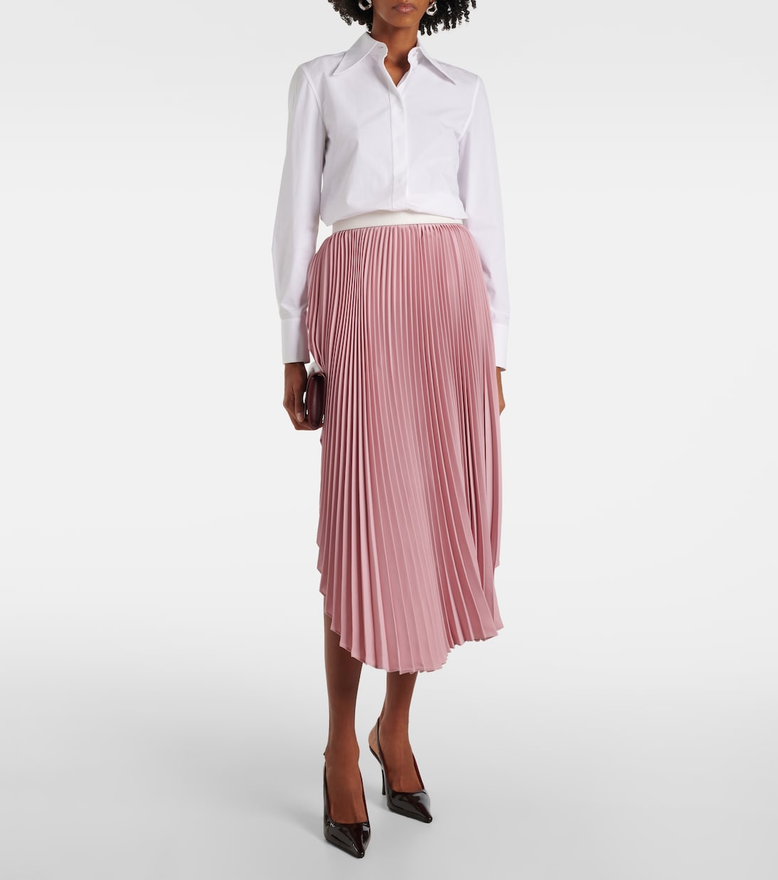 Gonna lunga a pieghe in crepe con pelle | Stella McCartney