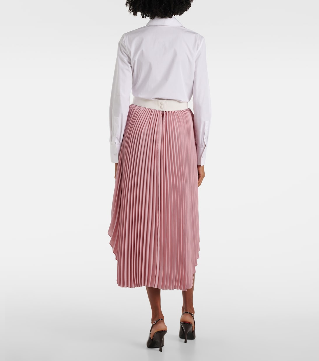 Gonna lunga a pieghe in crepe con pelle | Stella McCartney