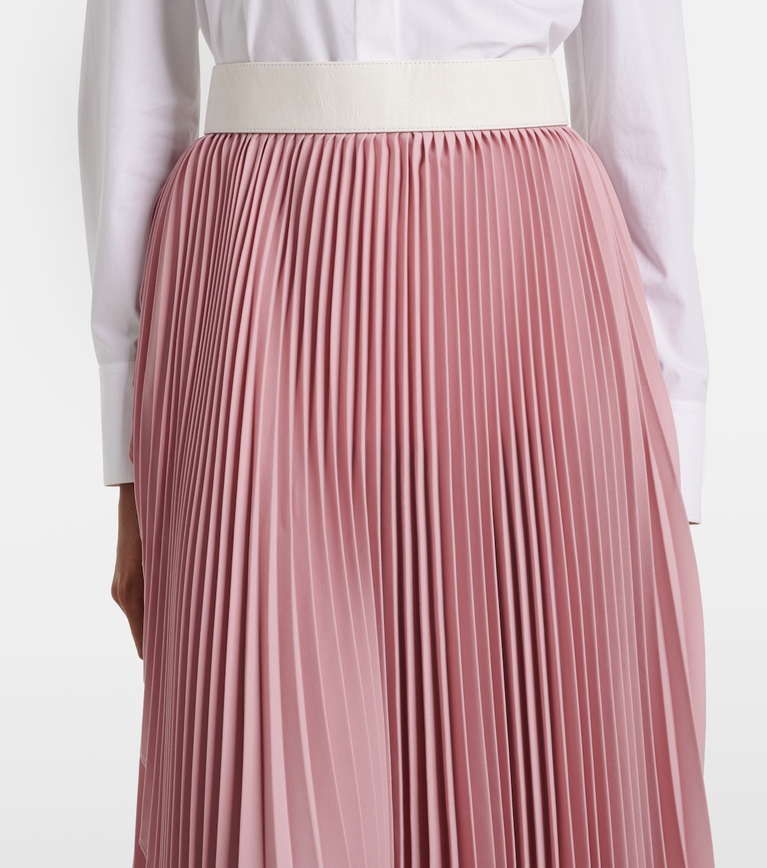 Gonna lunga a pieghe in crepe con pelle | Stella McCartney